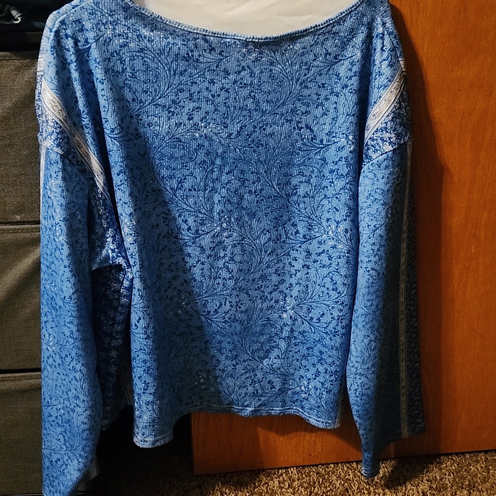 Blue Patterned Long Sleeve Top -Never Worn